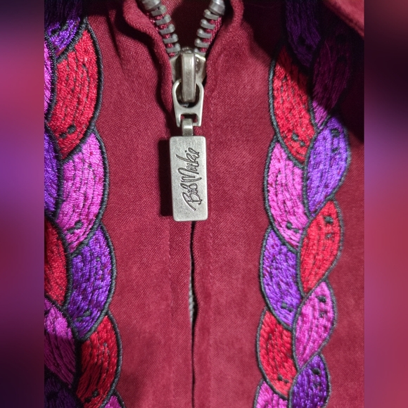 Bob Mackie Zippered Jacket 2X Wearable Art Cranberry Embroidery Tassels Lined - Picture 5 of 14